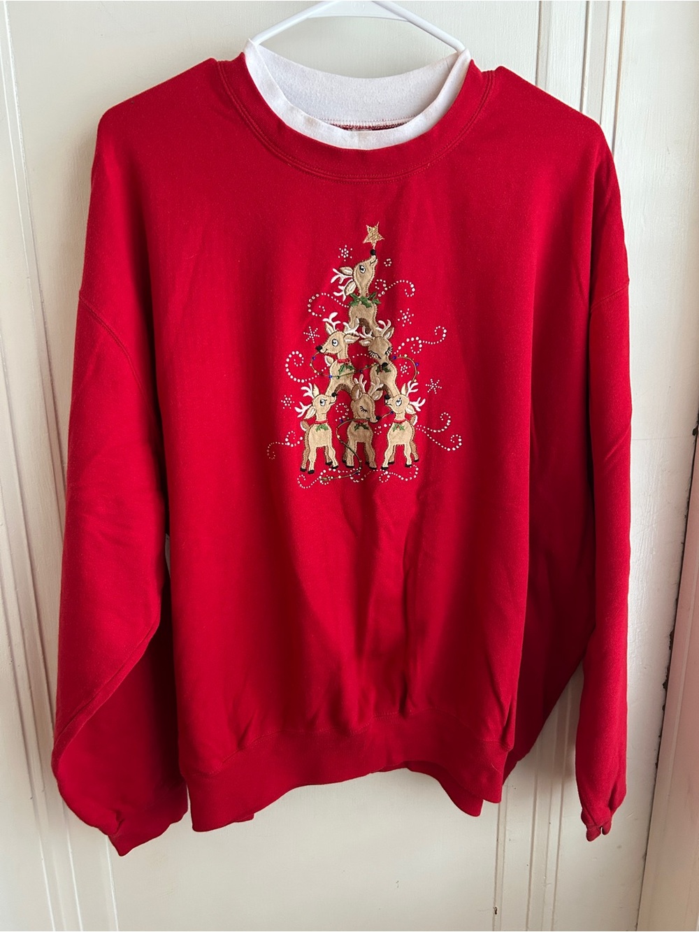 Cozy Red Reindeer Tree Crewneck Sweater for Women